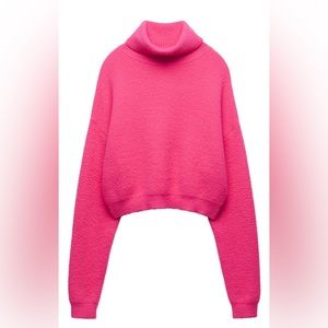 Zara pink cropped turtle neck sweater size Small